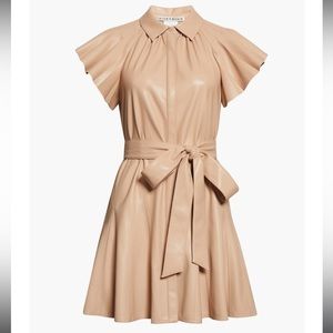 Alice + Olivia McKell Vegan Leather Flutter-Sleeve Belted Mini Dress